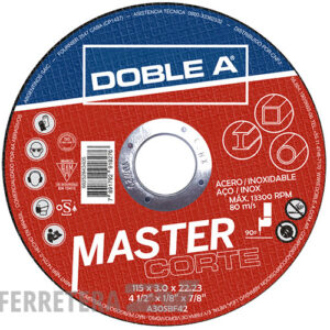 Disco de corte recto DOBLE A Master Acero 115 x 3 x 22*
