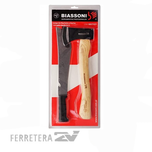 -Set de machete pescador y hacha camping cabo de madera Biassoni 997727*