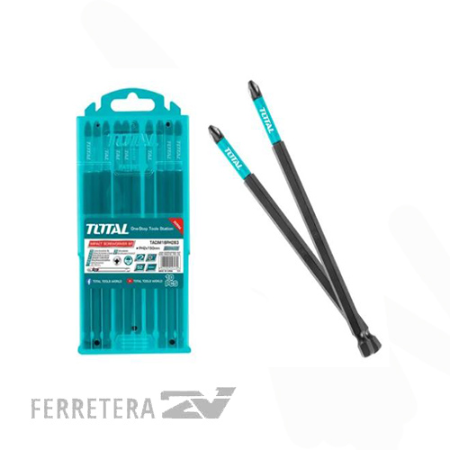 Set 10 puntas PH2 (150mm.) p/atornillador de Impacto industrial Total TACIM16PH263*