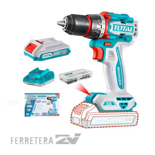 Taladro 20V BL 2000rpm 55N Total (cargador y bateria 2ah) *
