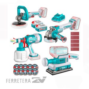 KIT AMOLADORA20v 1000w + PULIDORA 180mm + Equipo para Pintar + Lijadora total *
