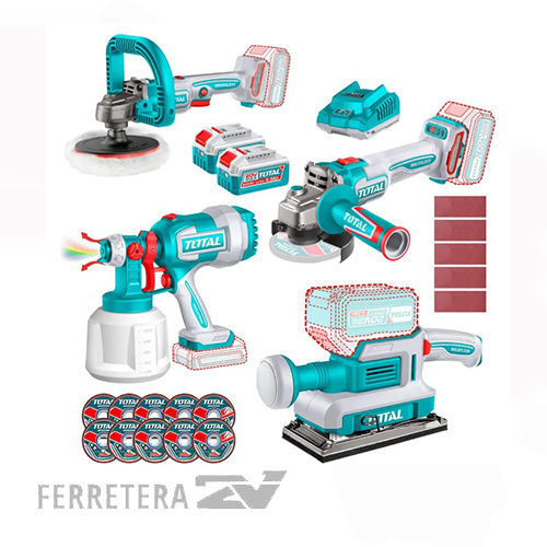 KIT AMOLADORA20v 1000w + PULIDORA 180mm + Equipo para Pintar + Lijadora total *