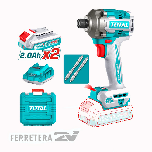Atornillador de Impacto 1/4 20v industrial (cargador y 2bateria 2ah) TOTAL *