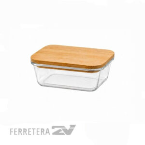 CONTENEDOR HERMETICO RECTANGULAR 640 ML TAPA BAMBU*
